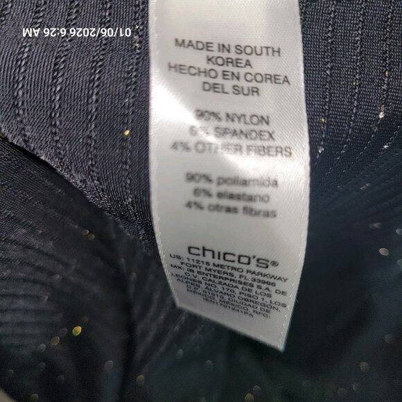 Chicos Blouse Size 2 Large Long Sleeve Shirt Black Gold Metallic Threads Lined - Picture 5 of 5